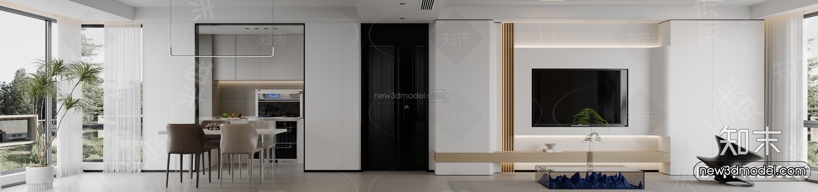 Modern Style Interior 3D Blocks and 3D Models – Living Room 3D Scene – 253 – CORONA - thumbnail 4