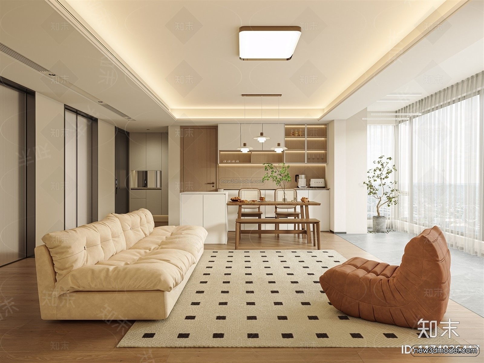 Nordic Style Interior 3D Blocks – Living Room 3D Model – 198 – CORONA - thumbnail 2