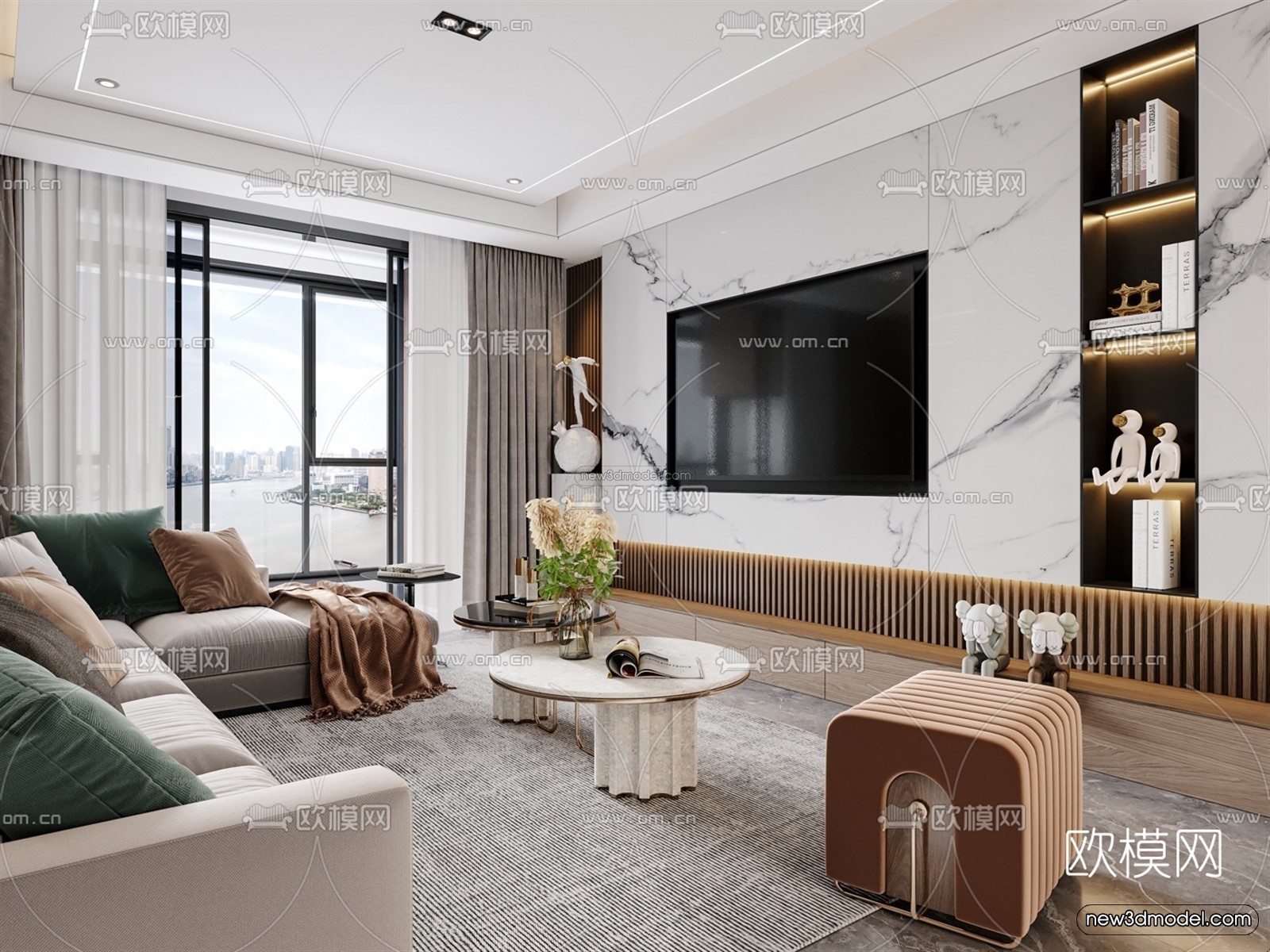 Luxury Style Interior 3D Blocks – Living Room 3D Model – 050 – VRAY - thumbnail 4