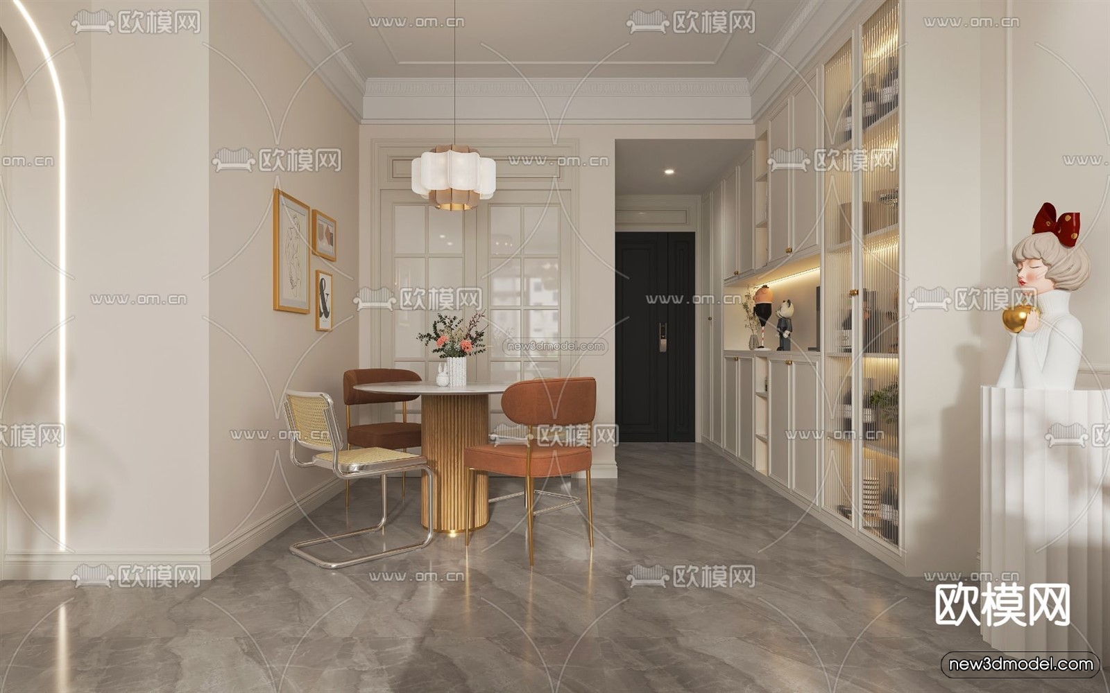 Cream Style Interior 3D Blocks – Living Room 3D Model – 022 – VRAY - thumbnail 4