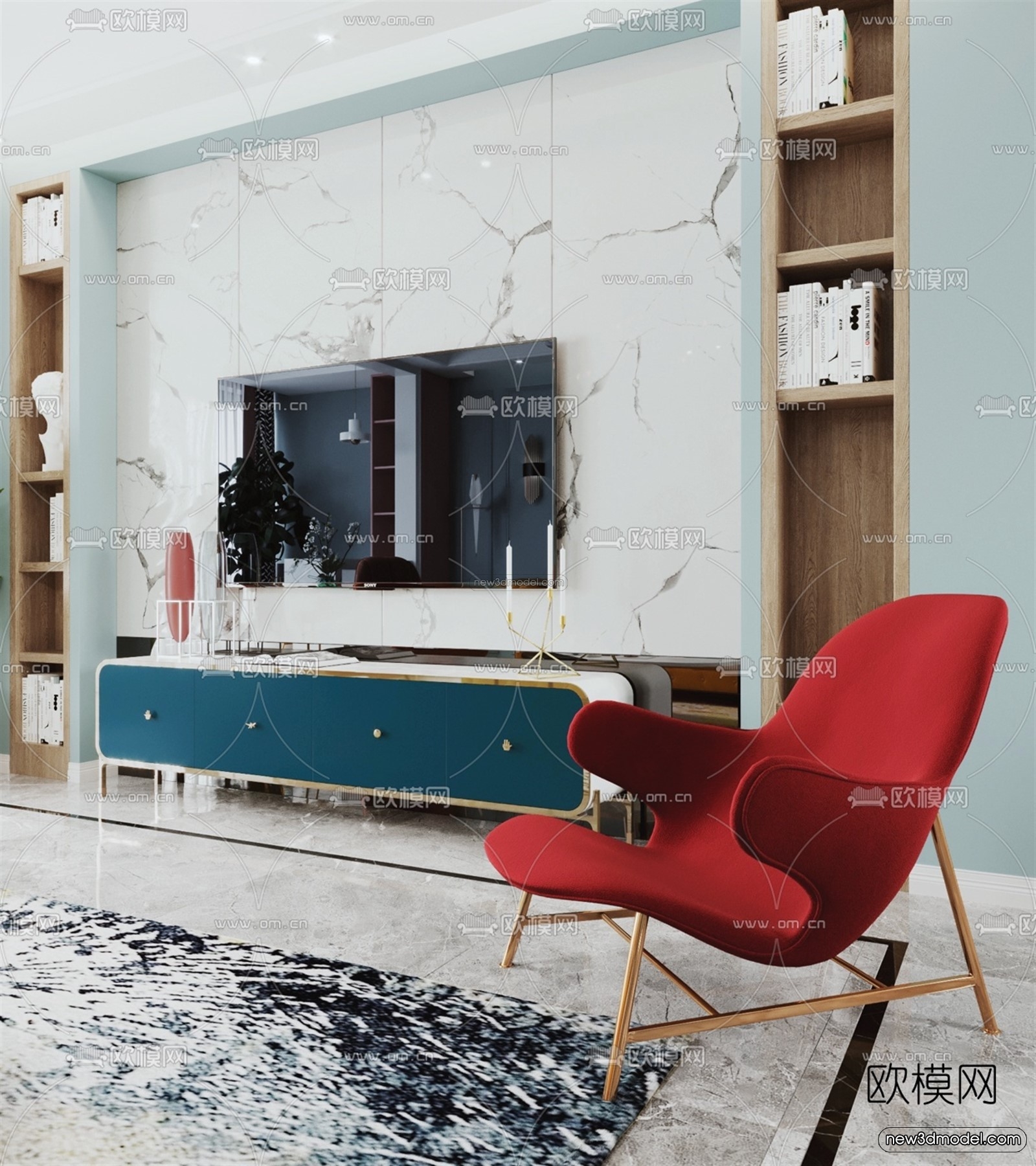Morandi Style Interior 3D Blocks – Living Room 3D Scene – 045 – VRAY - thumbnail 3