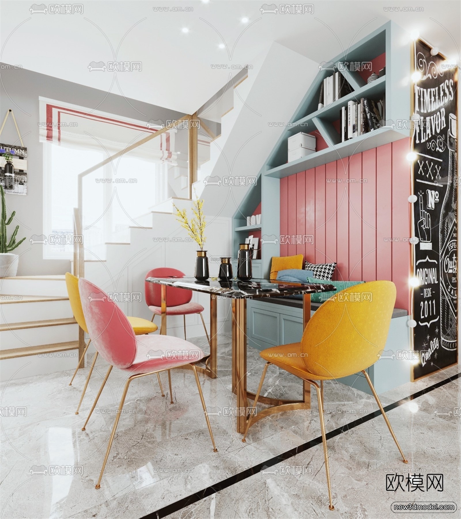 Morandi Style Interior 3D Blocks – Living Room 3D Scene – 045 – VRAY - thumbnail 2