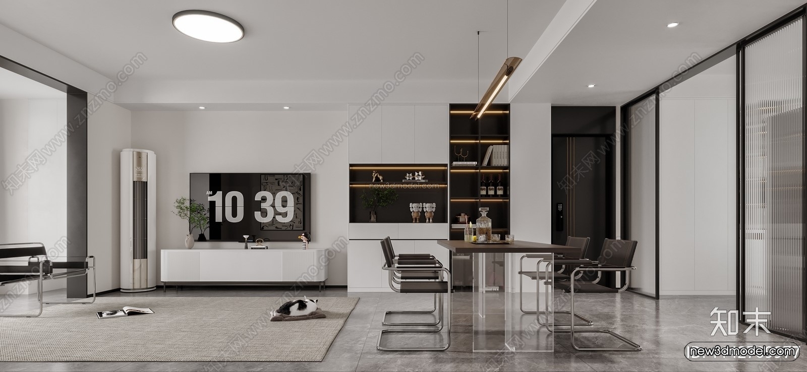 Modern Style Interior 3D Blocks – Living Room 3D Model – 070 – CORONA - thumbnail 3