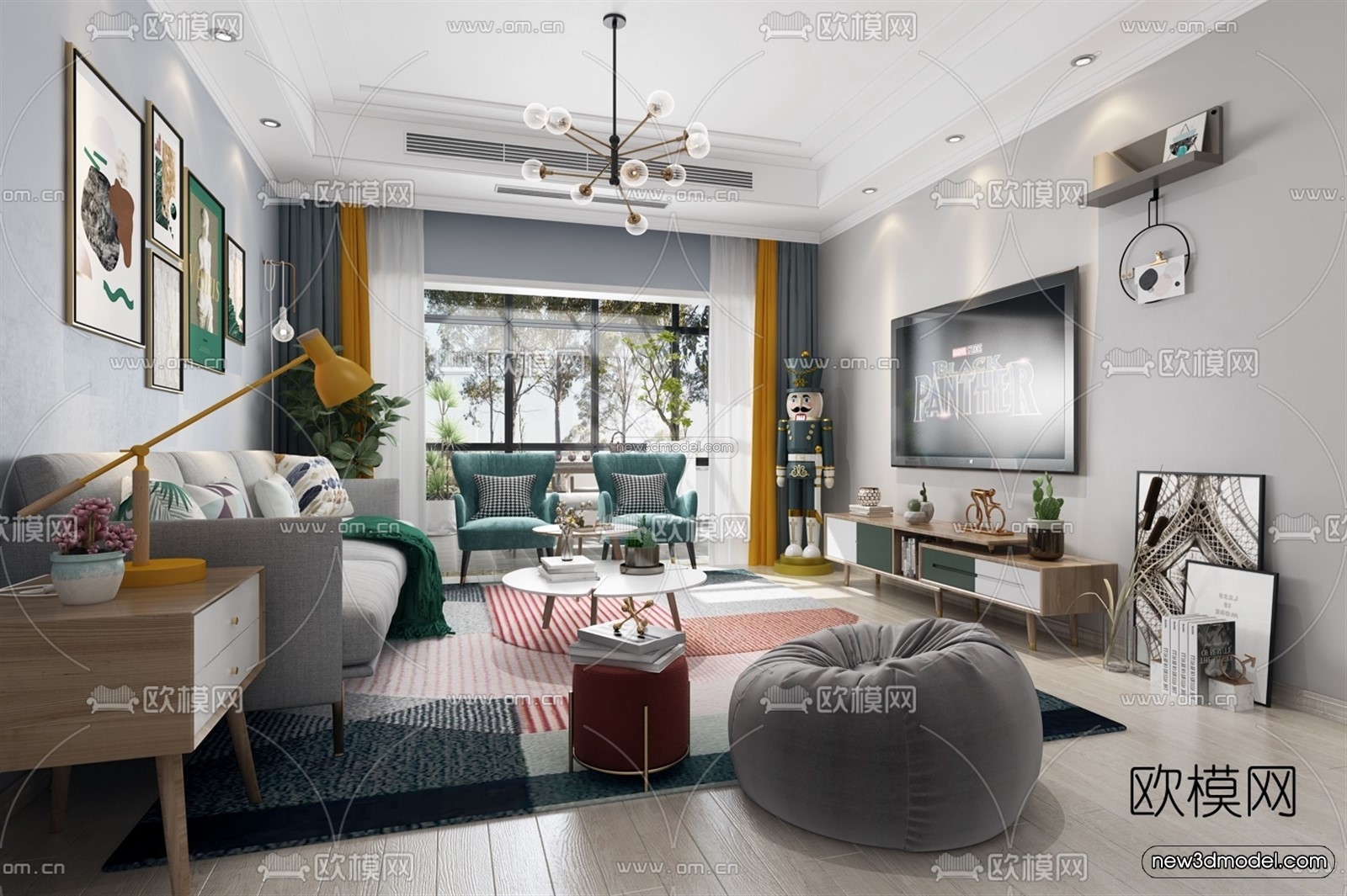 Nordic Style Interior 3D Blocks – Living Room 3D Model – 206 – VRAY - thumbnail 2