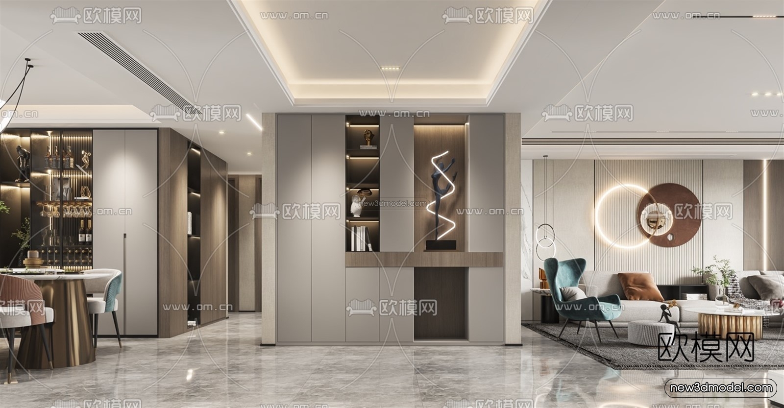 Luxury Style Interior 3D Blocks – Living Room 3D Model – 051 – VRAY - thumbnail 4
