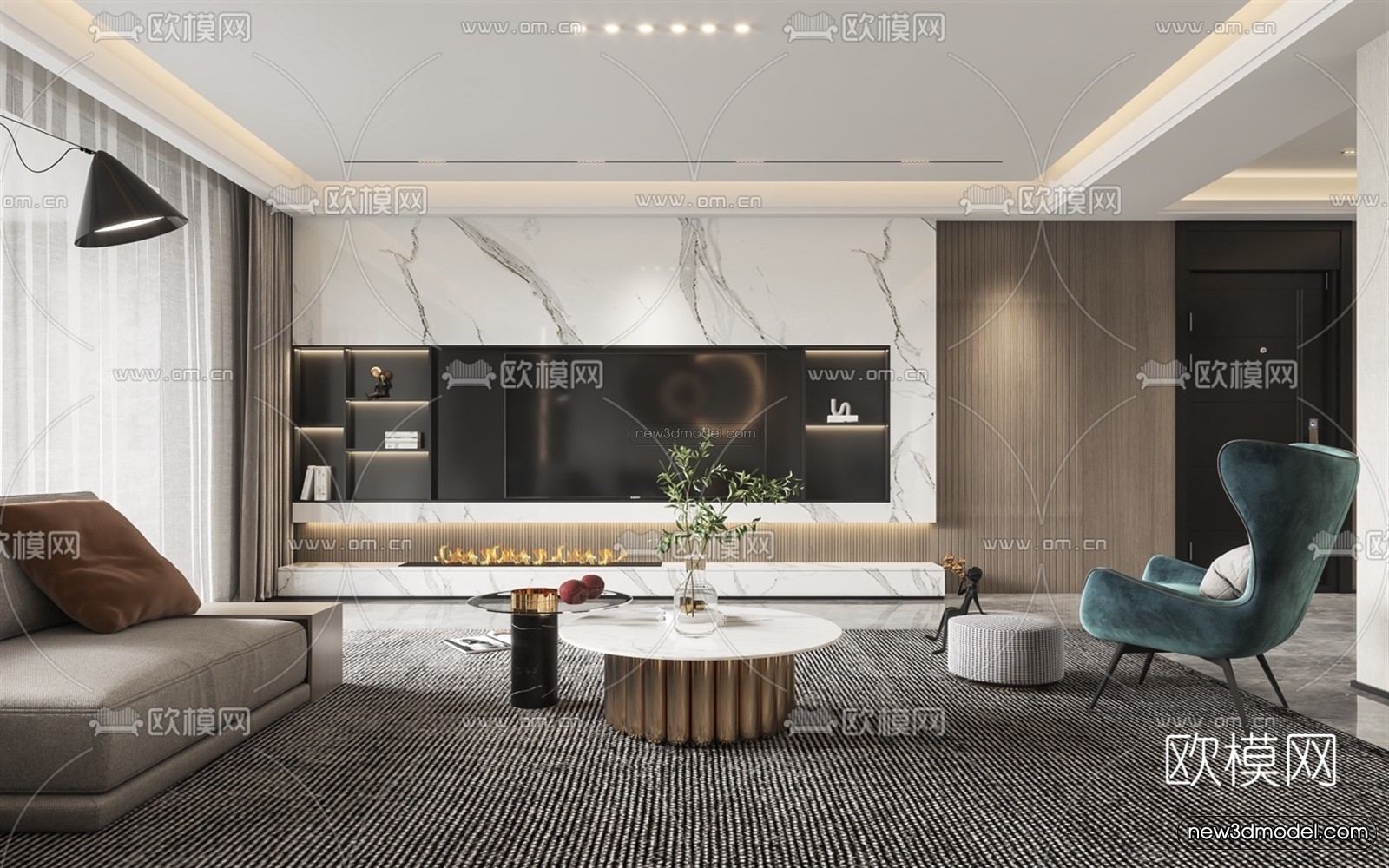 Luxury Style Interior 3D Blocks – Living Room 3D Model – 051 – VRAY - thumbnail 3