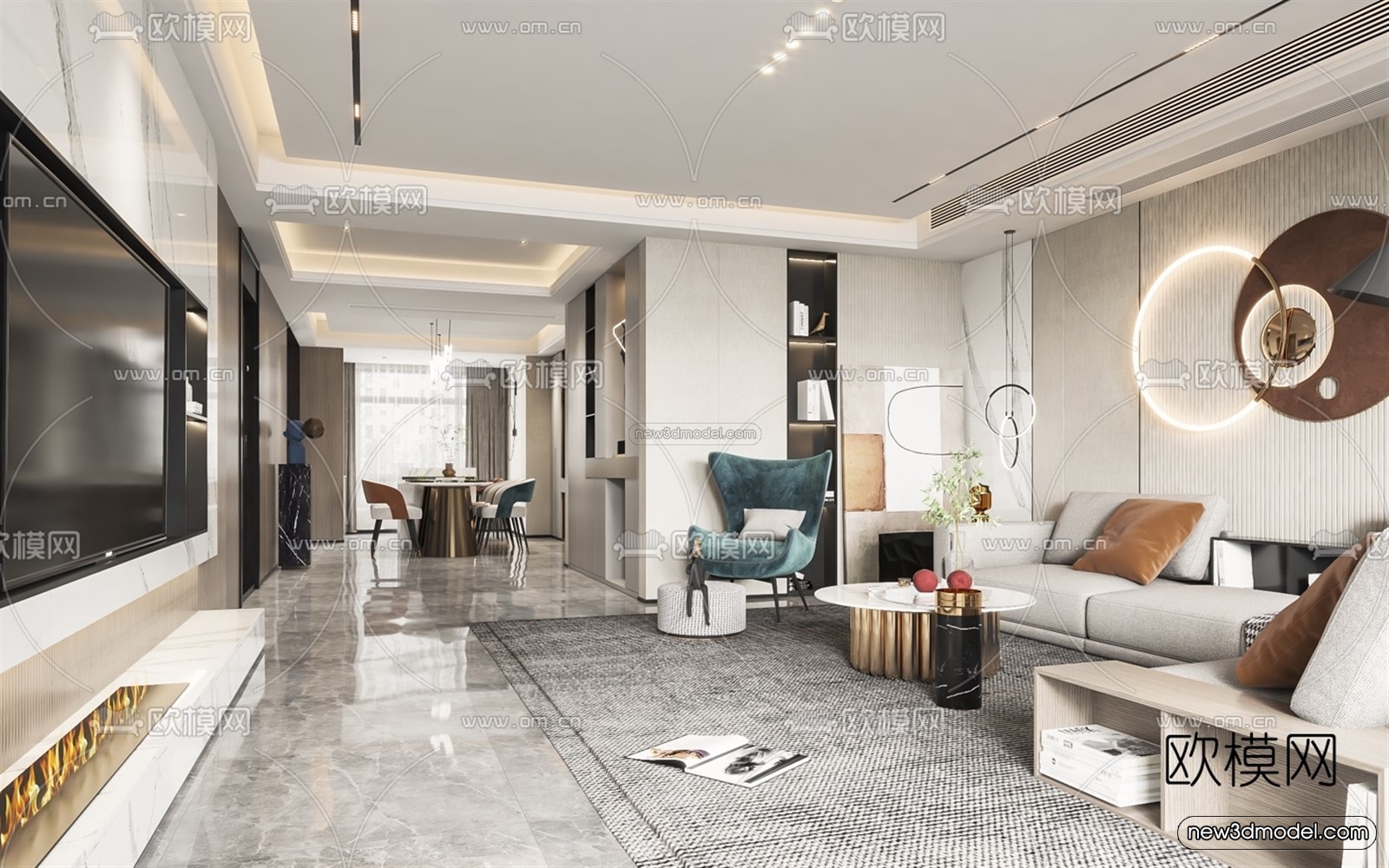 Luxury Style Interior 3D Blocks – Living Room 3D Model – 051 – VRAY - thumbnail 2