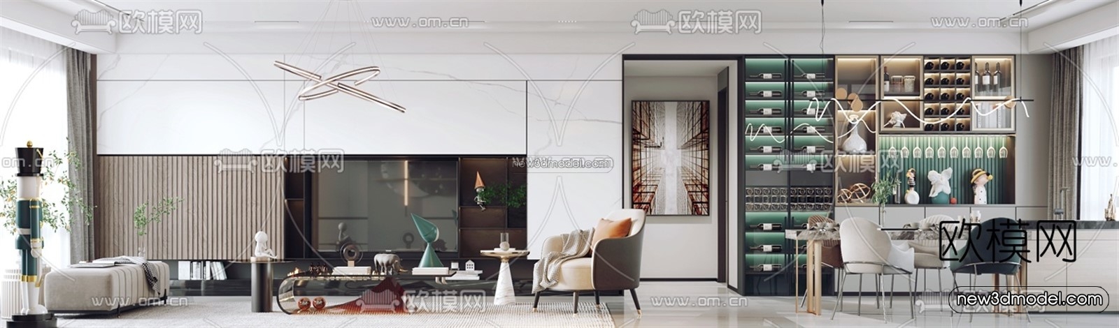 Luxury Style Interior 3D Blocks – Living Room 3D Model – 053 – VRAY - thumbnail 5