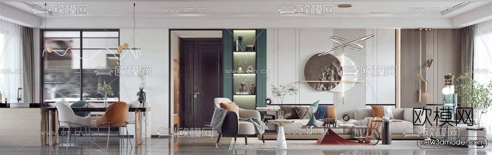 Luxury Style Interior 3D Blocks – Living Room 3D Model – 053 – VRAY - thumbnail 4