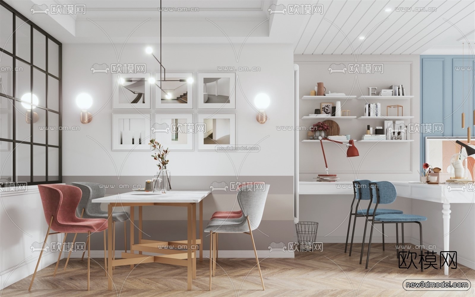 Morandi Style Interior 3D Blocks – Living Room 3D Scene – 046 – VRAY - thumbnail 3
