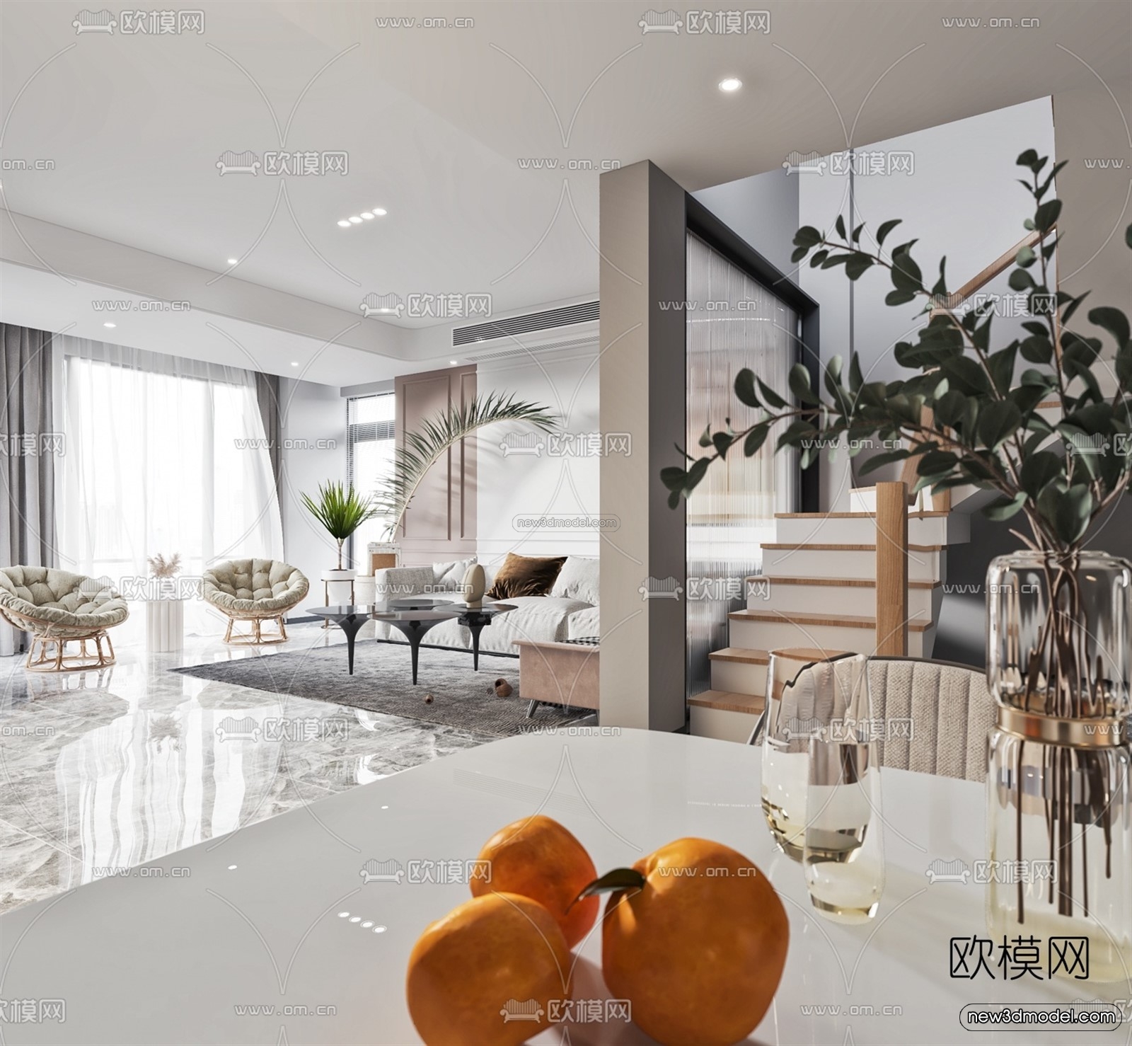Luxury Style Interior 3D Blocks – Living Room 3D Model – 054 – VRAY - thumbnail 2