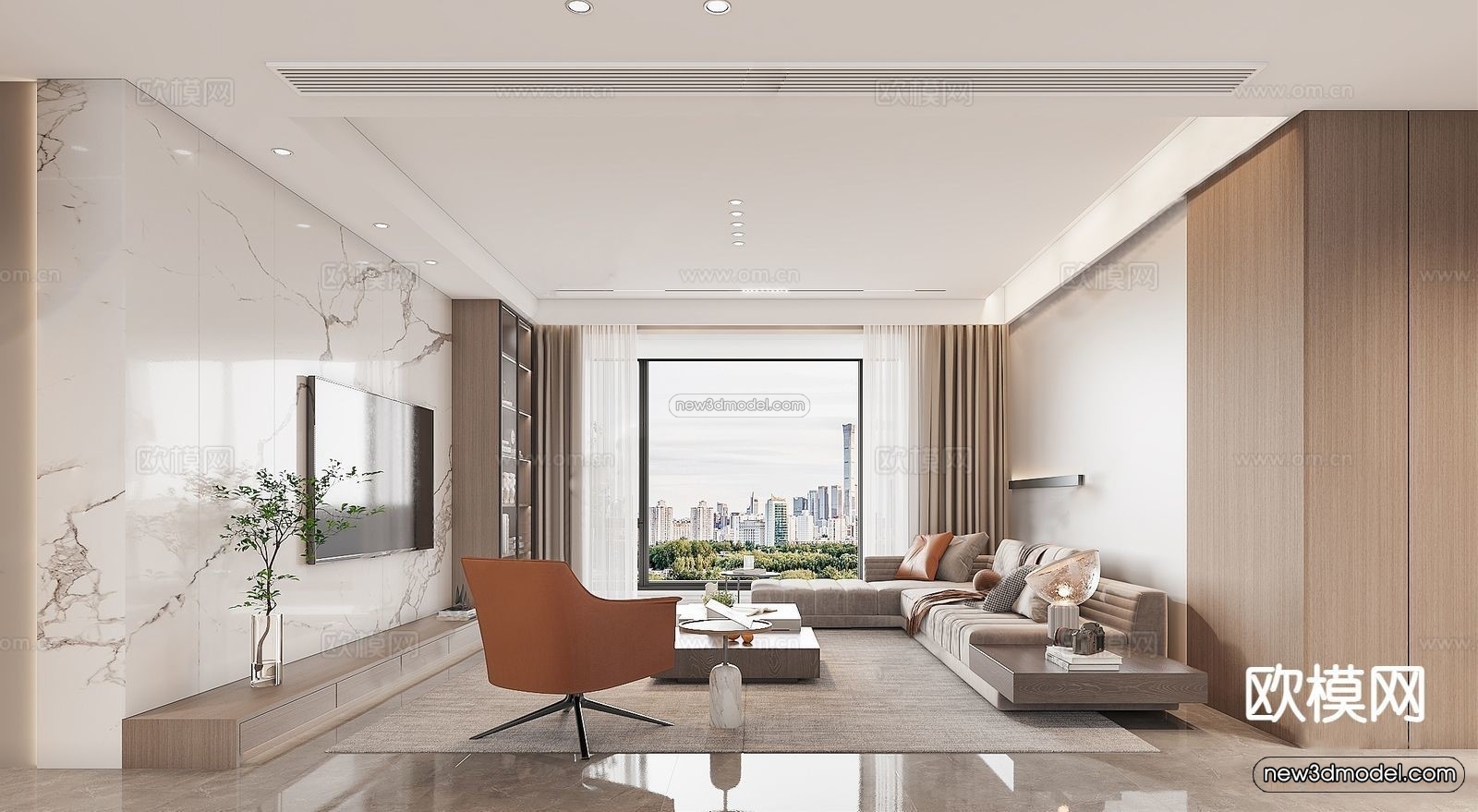 Modern Style Interior 3D Blocks – Living Room 3D Model – 075 – VRAY - thumbnail 2
