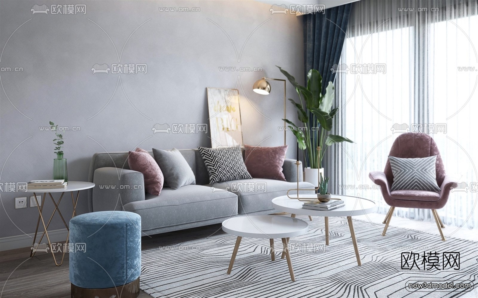 Nordic Style Interior 3D Blocks – Living Room 3D Model – 223 – VRAY - thumbnail 2