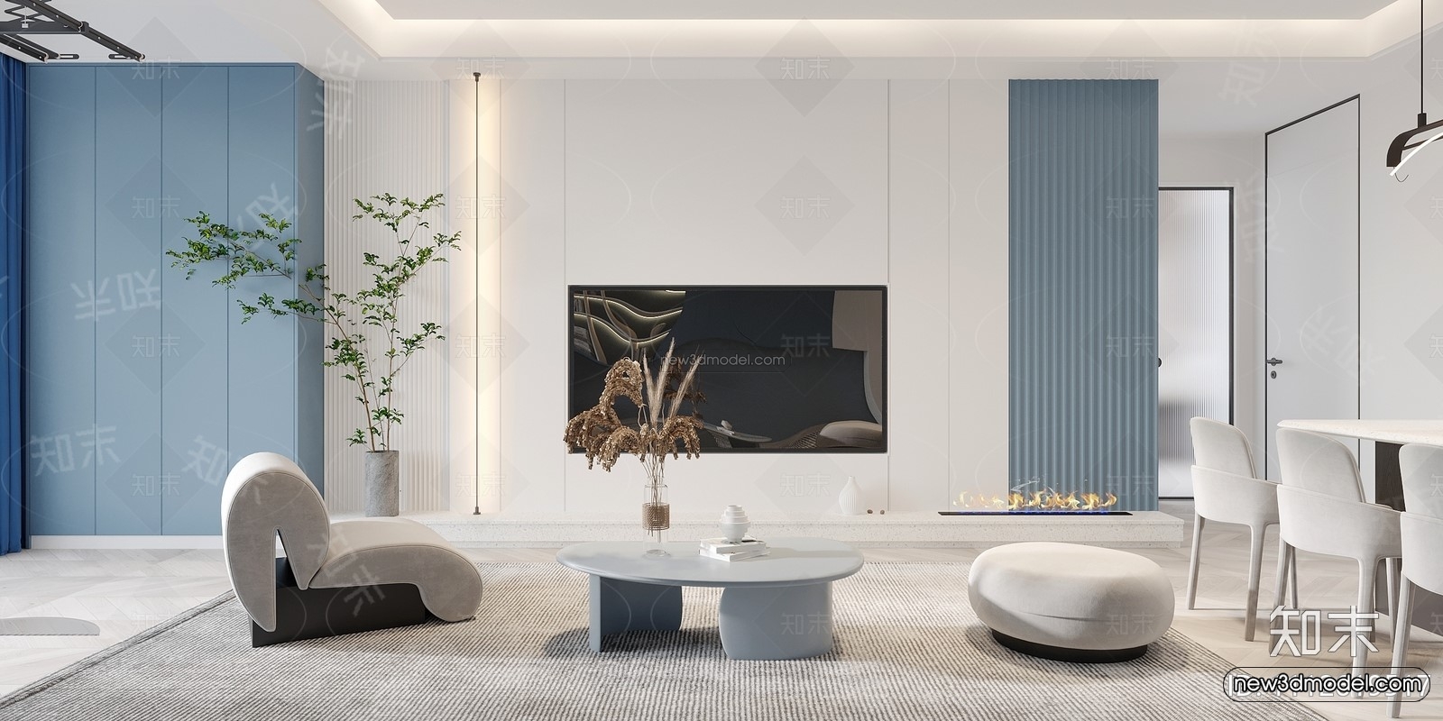 Modern Style Interior 3D Blocks and 3D Models – Living Room 3D Scene – 037 – CORONA - thumbnail 2