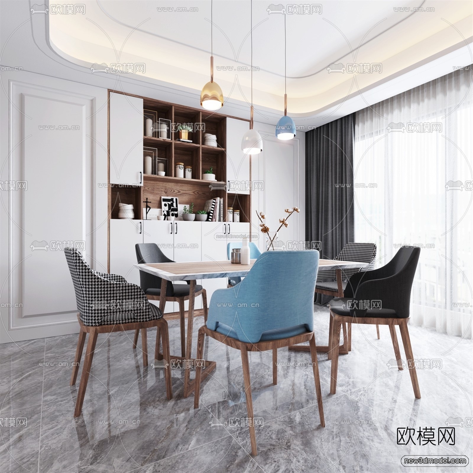 Nordic Style Interior 3D Blocks – Living Room 3D Model – 161 – VRAY - thumbnail 2