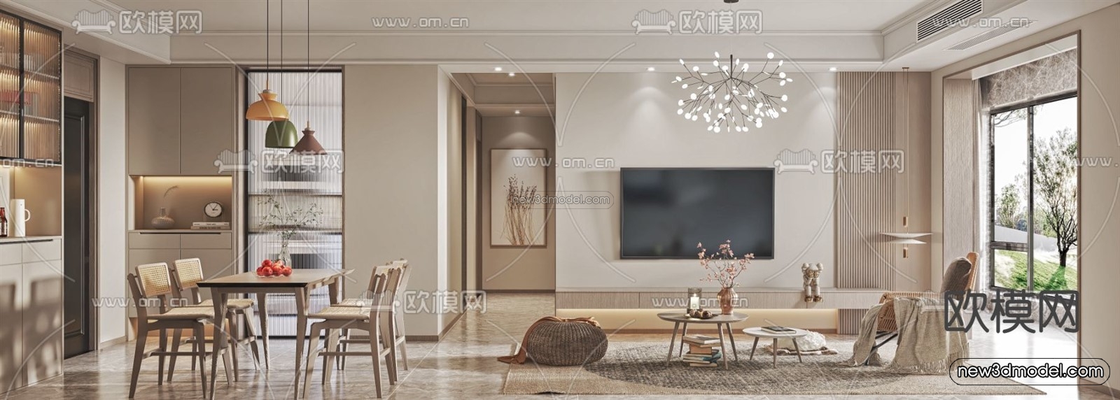 Nordic Style Interior 3D Blocks – Living Room 3D Model – 228 – VRAY - thumbnail 4