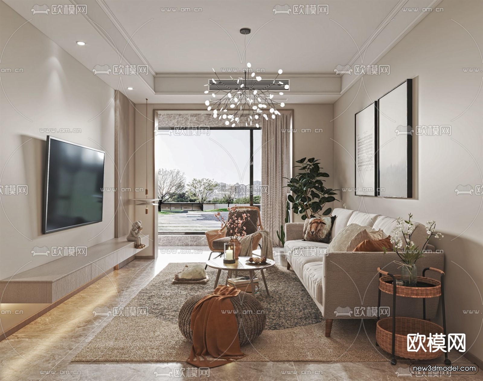 Nordic Style Interior 3D Blocks – Living Room 3D Model – 228 – VRAY - thumbnail 3