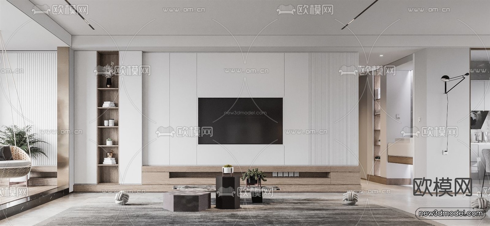 Black – White – Gray Colors Interior 3D Blocks – Living Room 3D Scene – 032 – VRAY - thumbnail 2