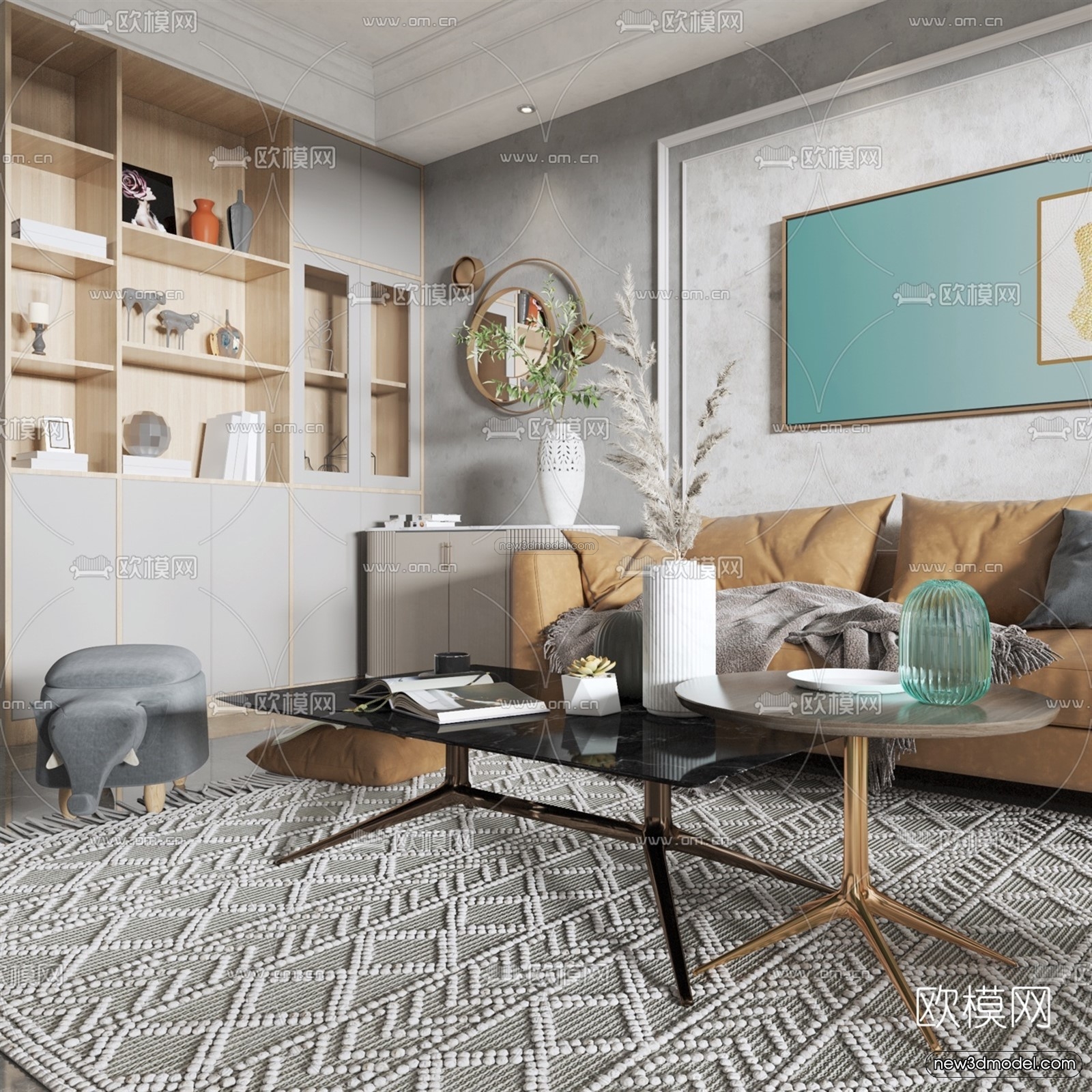 Nordic Style Interior 3D Blocks – Living Room 3D Model – 163 – VRAY - thumbnail 4