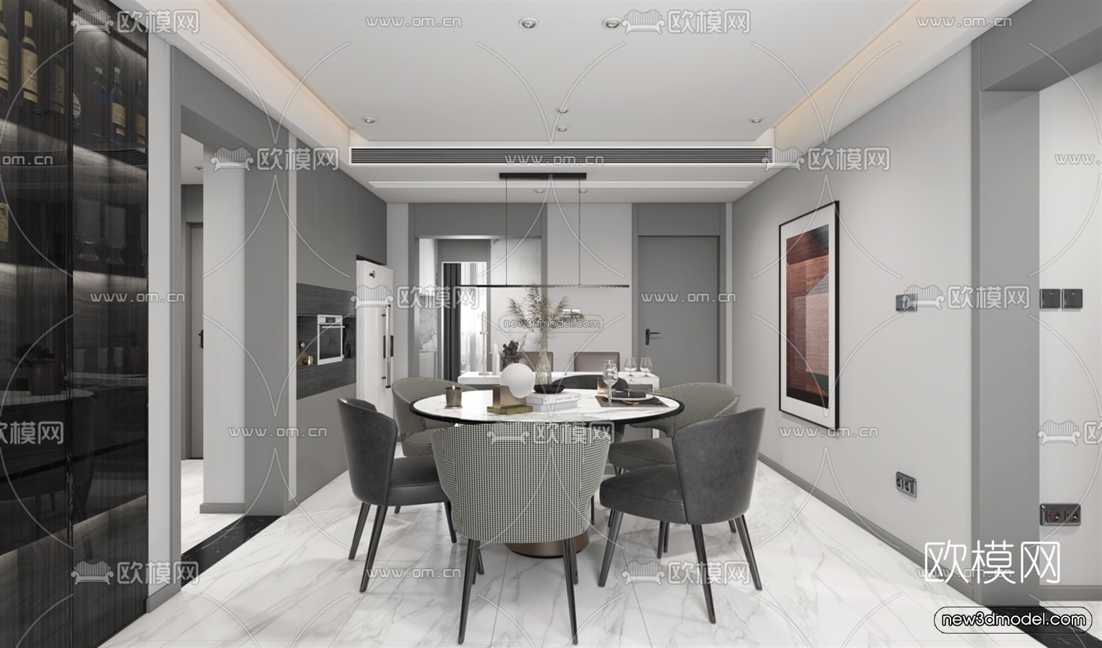 Black – White – Gray Colors Interior 3D Blocks – Living Room 3D Scene – 033 – VRAY - thumbnail 4