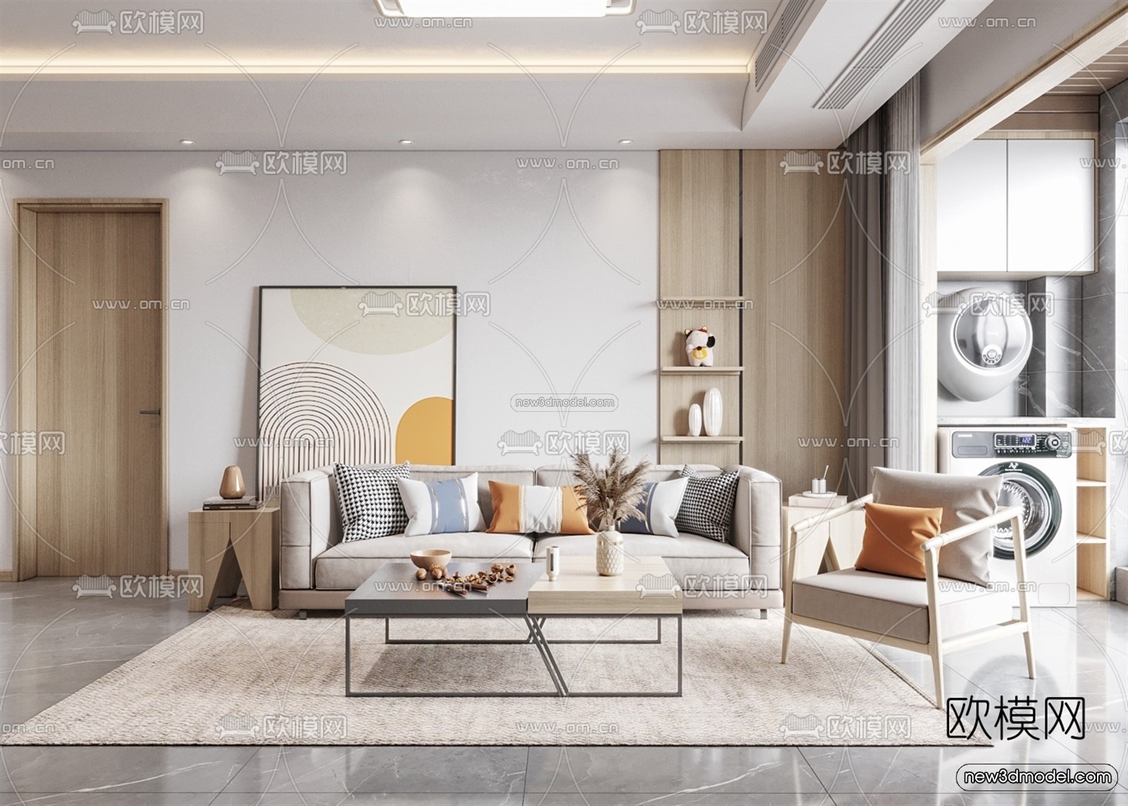 Nordic Style Interior 3D Blocks – Living Room 3D Model – 233 – VRAY - thumbnail 4