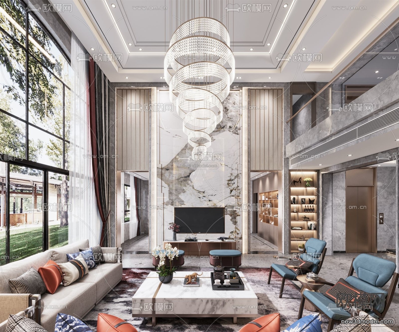 Modern Style Interior 3D Blocks and 3D Models – Living Room 3D Scene – 044 – CORONA - thumbnail 4