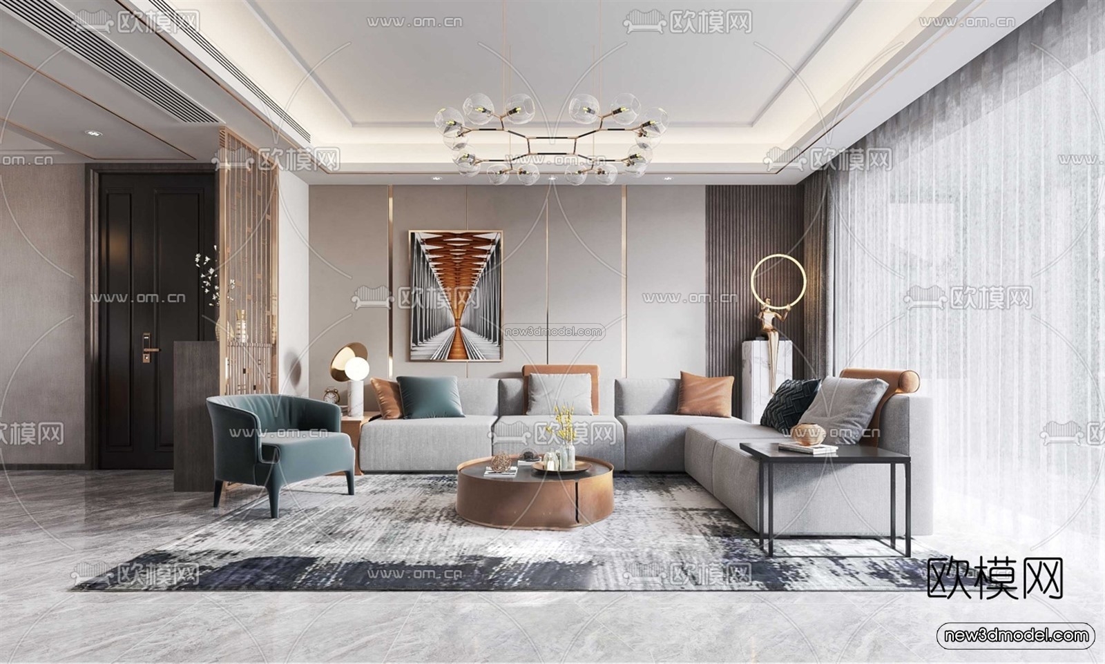 Luxury Style Interior 3D Blocks – Living Room 3D Model – 060 – VRAY - thumbnail 2