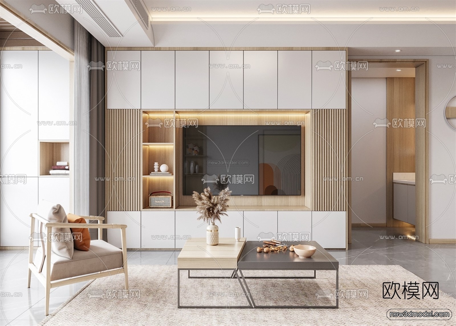 Nordic Style Interior 3D Blocks – Living Room 3D Model – 233 – VRAY - thumbnail 3