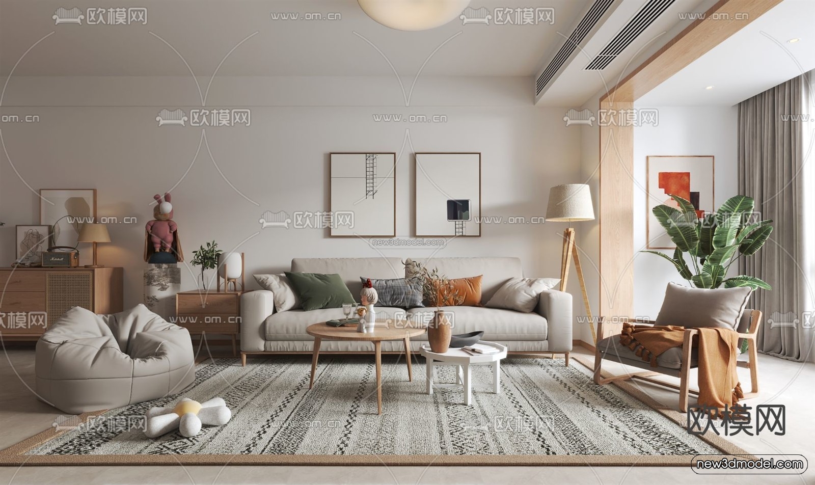 Nordic Style Interior 3D Blocks – Living Room 3D Model – 235 – VRAY - thumbnail 4