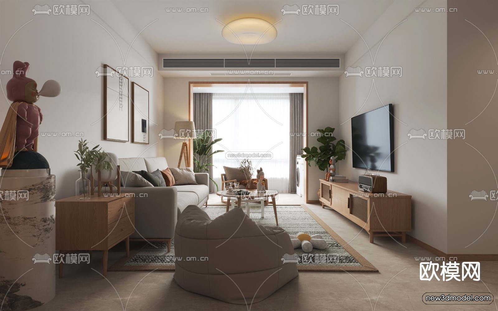 Nordic Style Interior 3D Blocks – Living Room 3D Model – 235 – VRAY - thumbnail 3