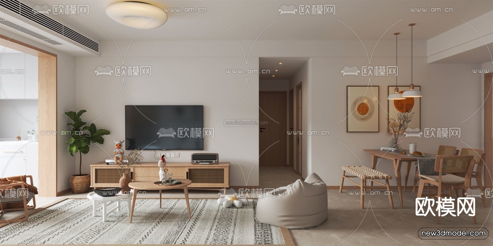 Nordic Style Interior 3D Blocks – Living Room 3D Model – 235 – VRAY - thumbnail 2