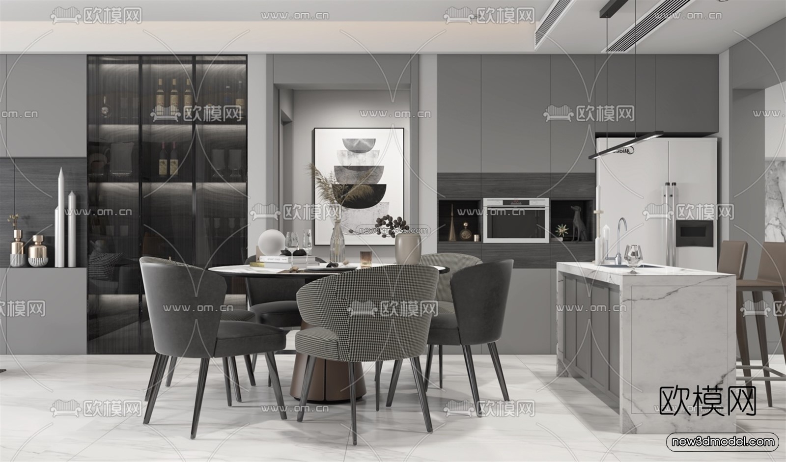 Black – White – Gray Colors Interior 3D Blocks – Living Room 3D Scene – 033 – VRAY - thumbnail 3