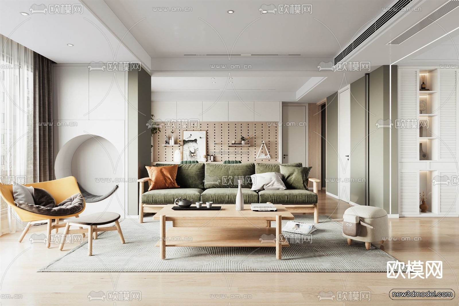 Nordic Style Interior 3D Blocks – Living Room 3D Model – 236 – VRAY - thumbnail 4