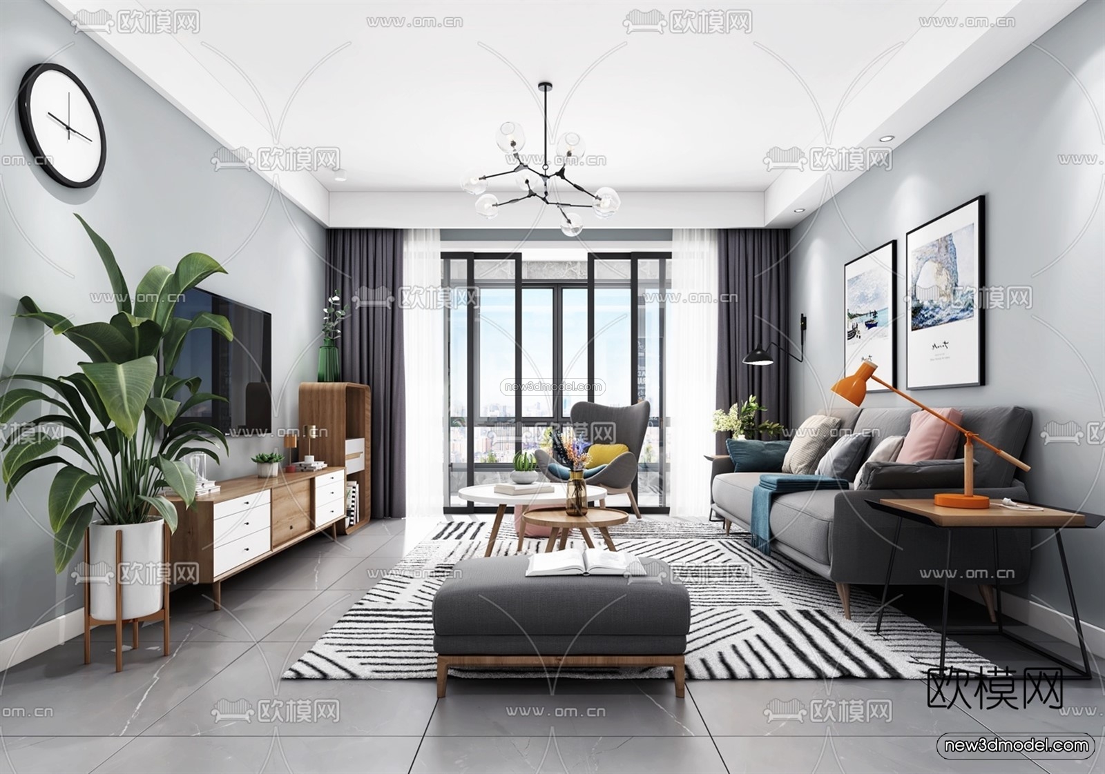Morandi Style Interior 3D Blocks – Living Room 3D Scene – 048 – VRAY - thumbnail 3