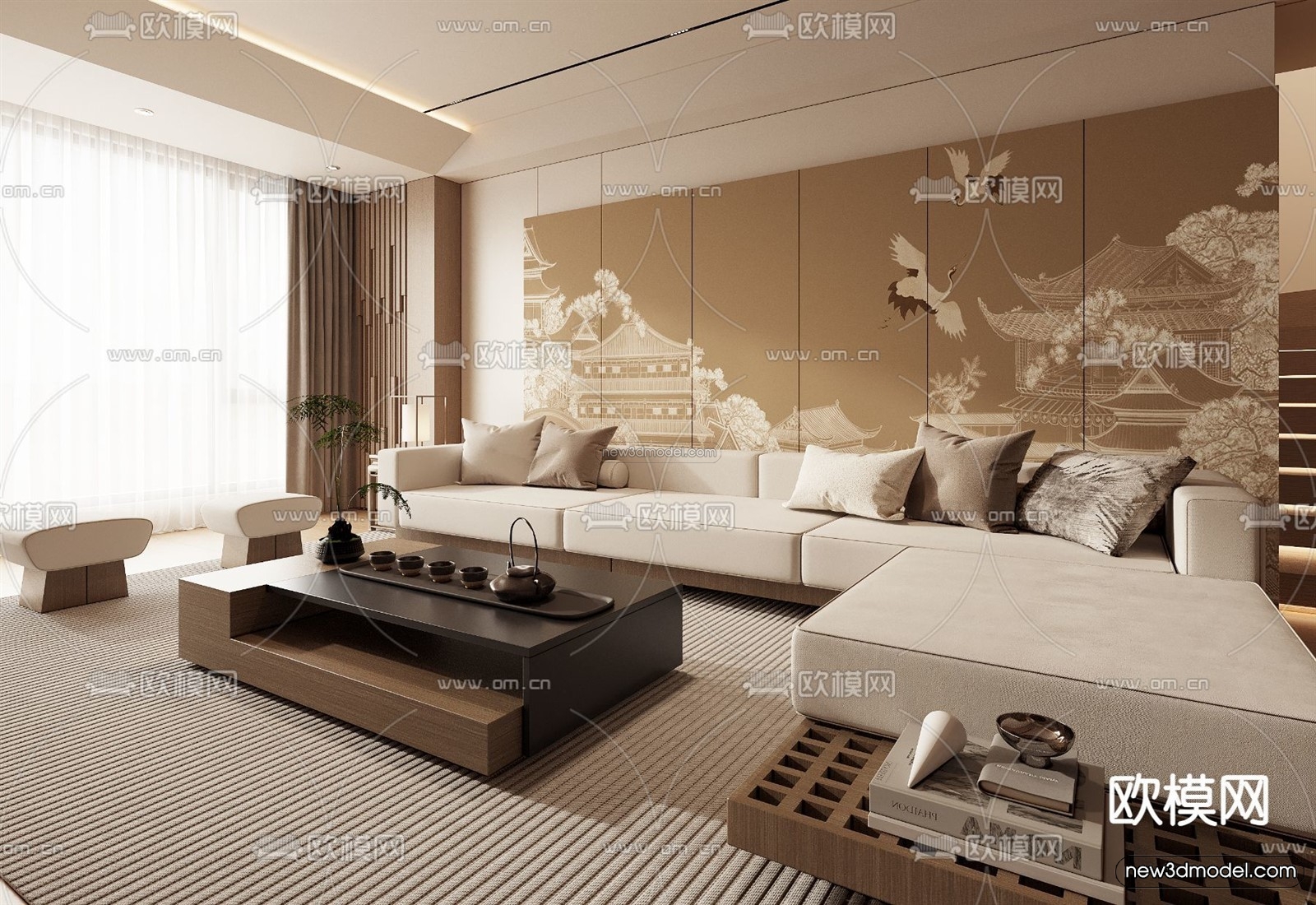 Modern Style Interior 3D Blocks and 3D Models – Living Room 3D Scene – 267 – CORONA - thumbnail 2