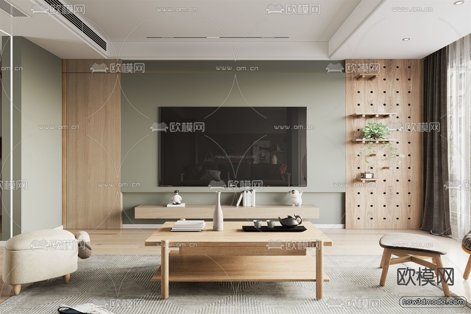 Nordic Style Interior 3D Blocks – Living Room 3D Model – 236 – VRAY - thumbnail 2