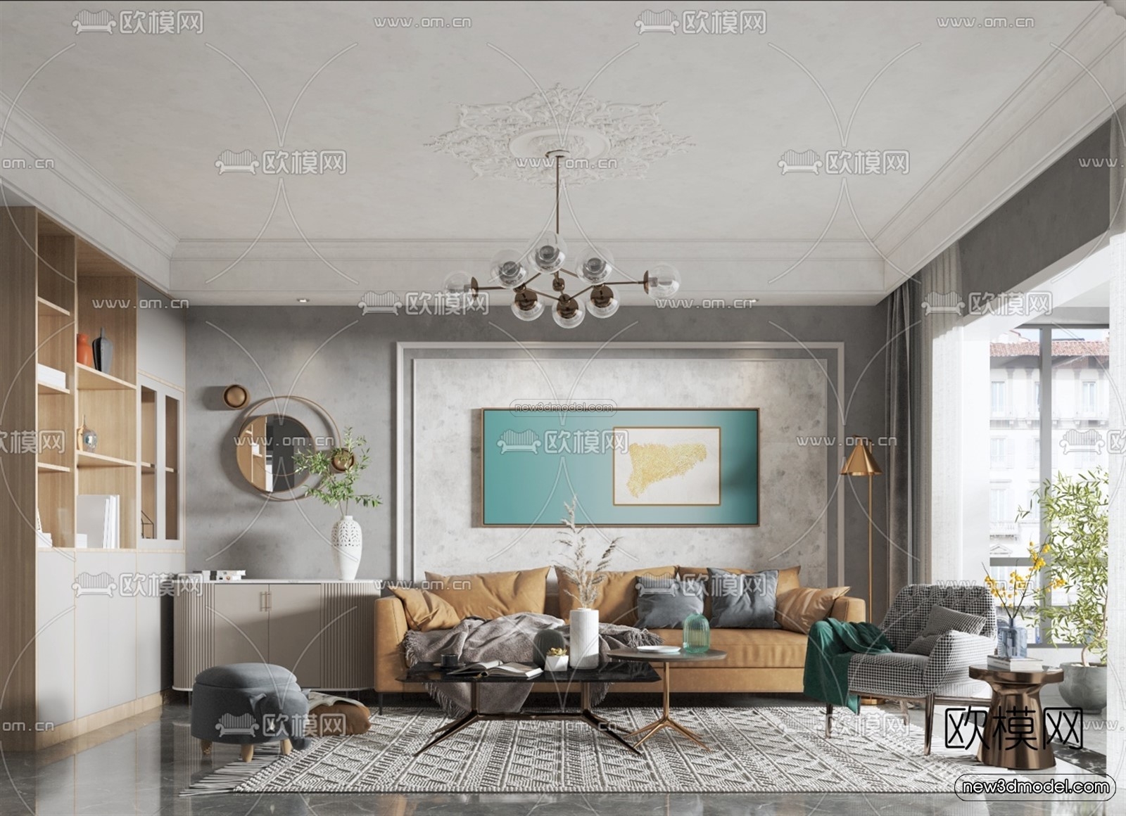 Nordic Style Interior 3D Blocks – Living Room 3D Model – 163 – VRAY - thumbnail 2