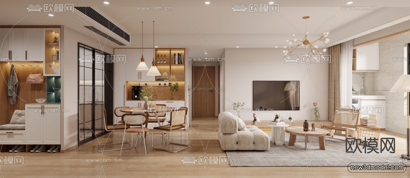 Nordic Style Interior 3D Blocks – Living Room 3D Model – 237 – VRAY - thumbnail 2
