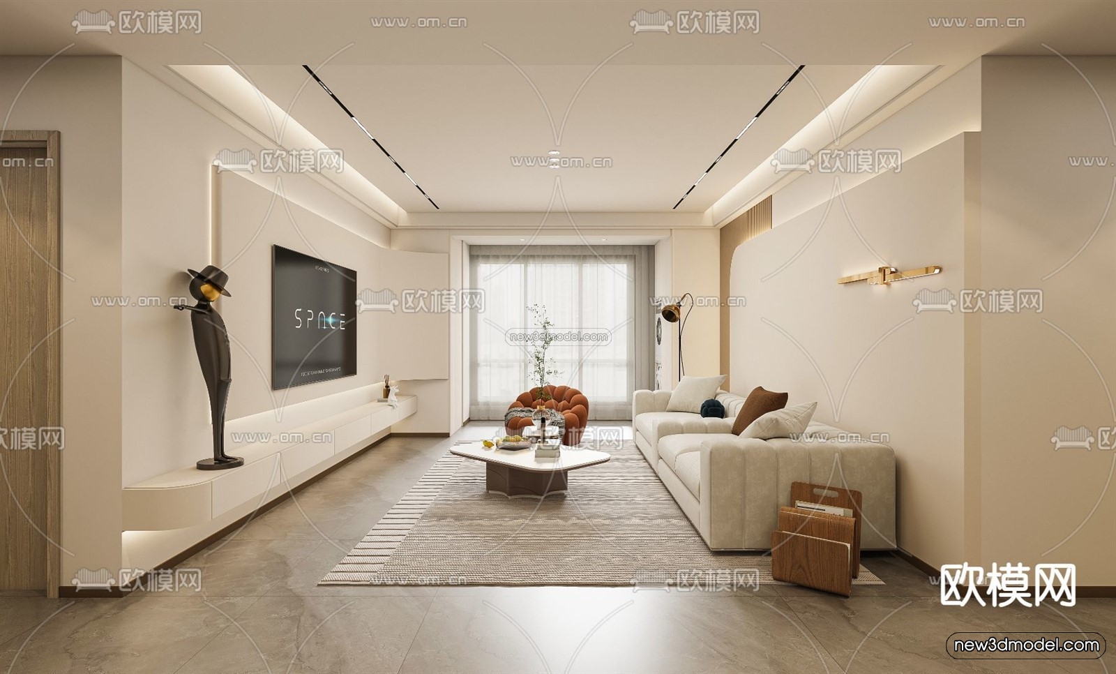 Modern Style Interior 3D Blocks – Living Room 3D Model – 079 – VRAY - thumbnail 3