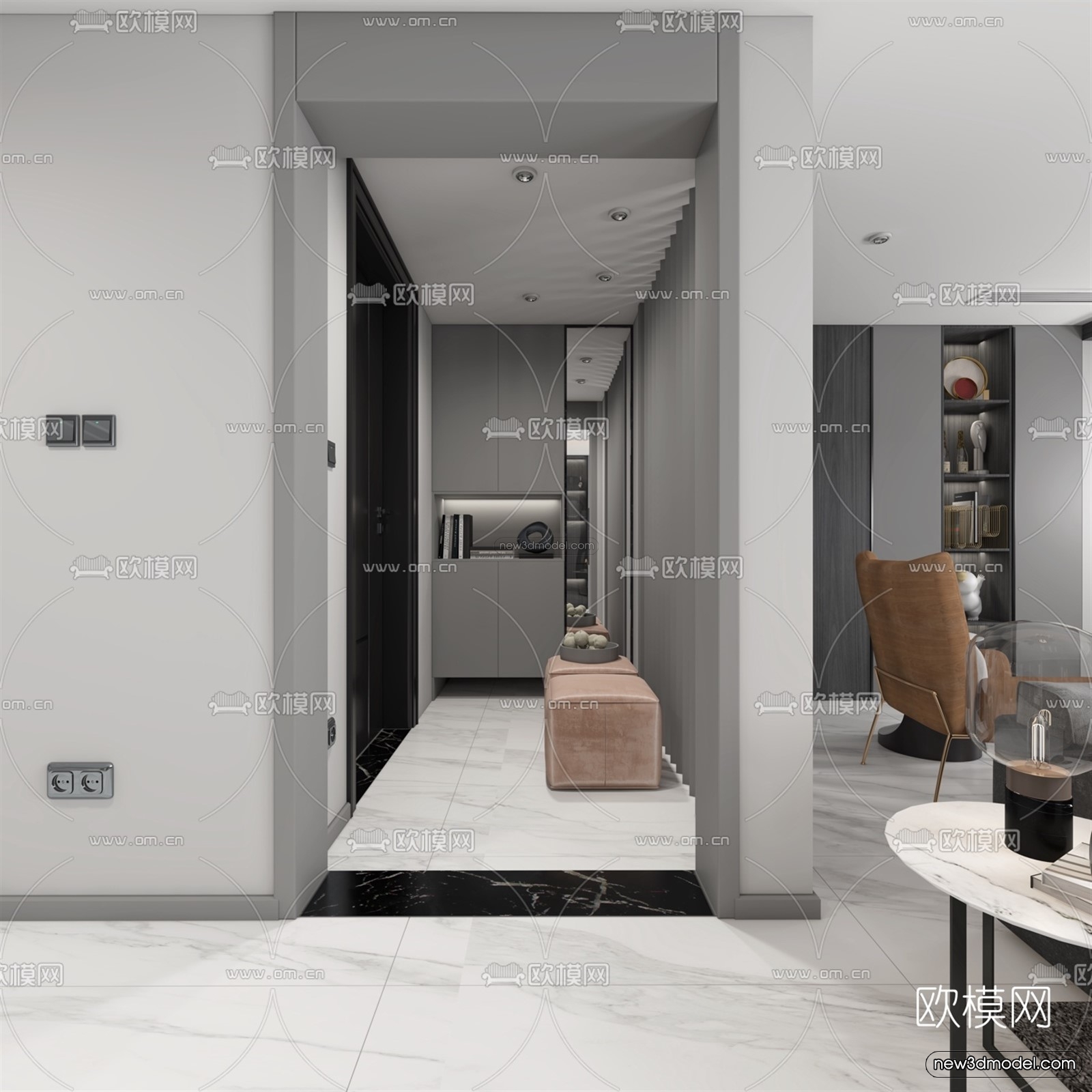 Black – White – Gray Colors Interior 3D Blocks – Living Room 3D Scene – 033 – VRAY - thumbnail 2
