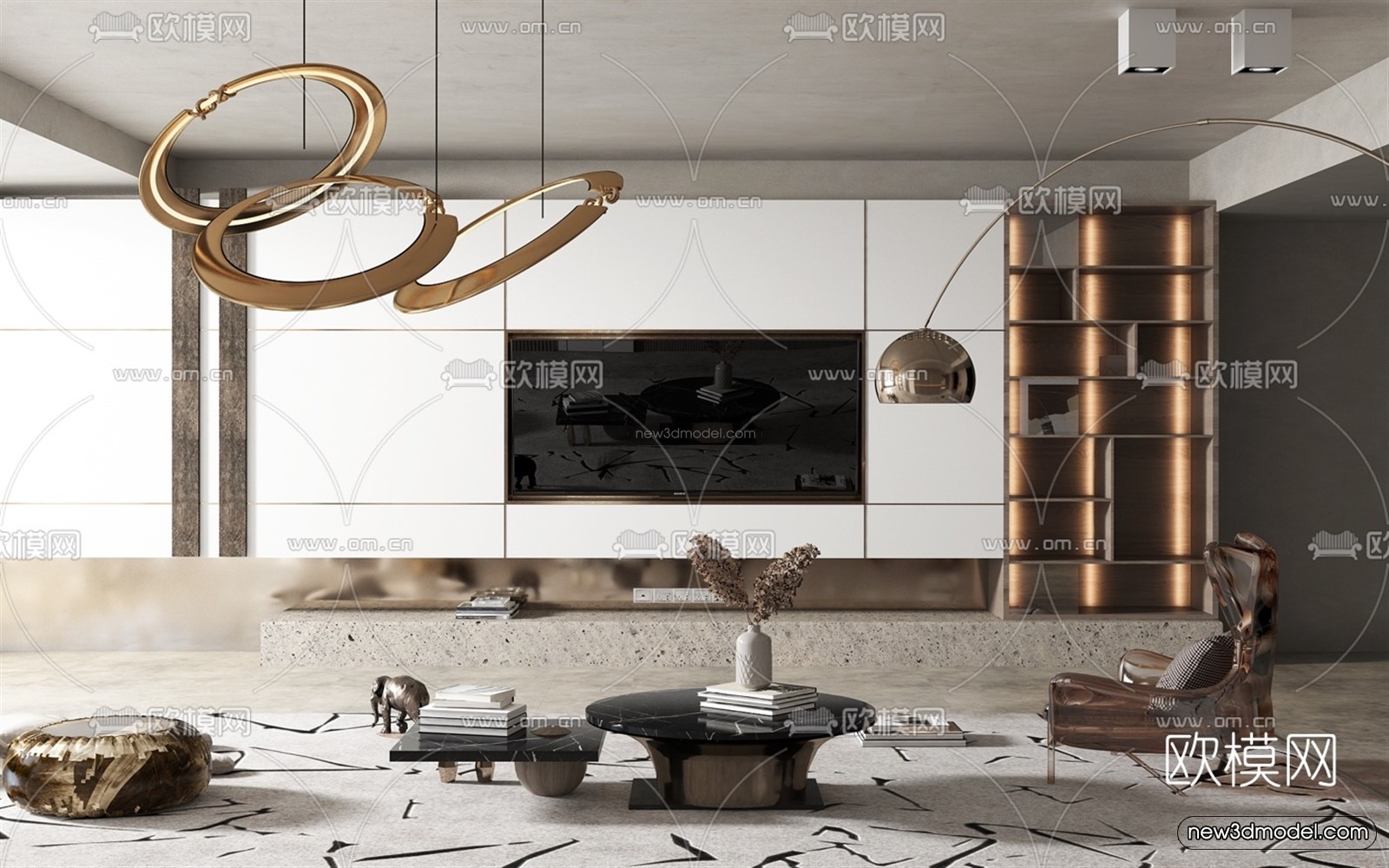 Luxury Style Interior 3D Blocks – Living Room 3D Model – 064 – VRAY - thumbnail 2