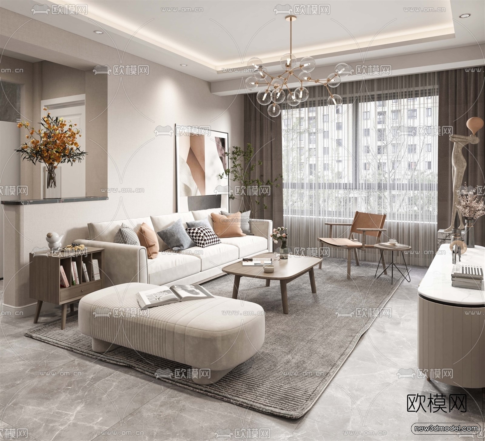 Nordic Style Interior 3D Blocks – Living Room 3D Model – 162 – VRAY - thumbnail 3