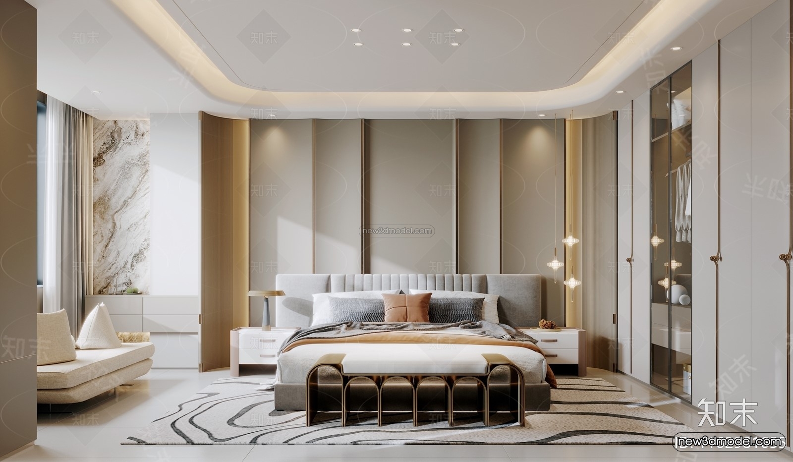 Modern Style Interior 3D Blocks and 3D Models – Bedroom 3D Scene – 571 – CORONA - thumbnail 2