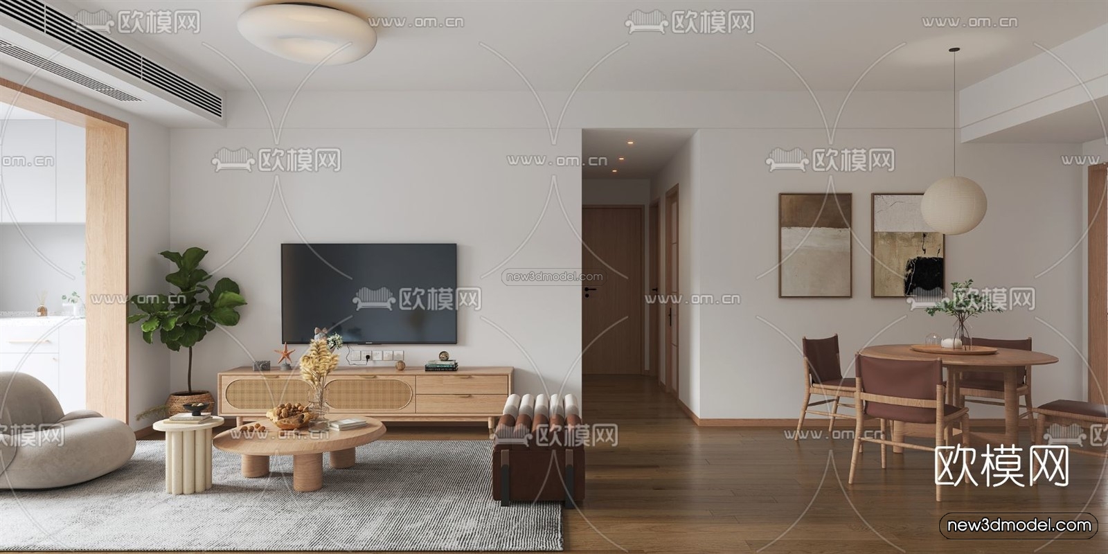 Nordic Style Interior 3D Blocks – Living Room 3D Model – 241 – VRAY - thumbnail 4