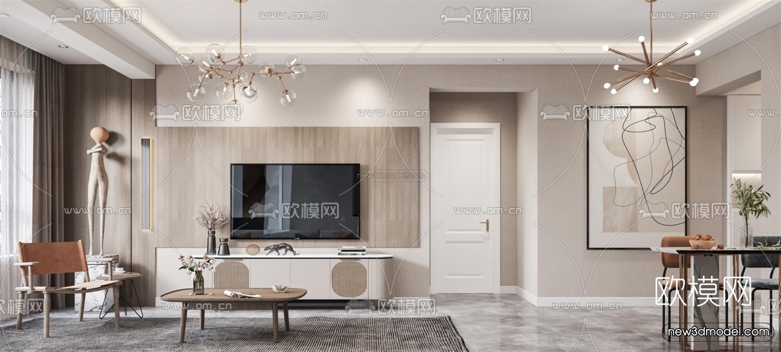 Nordic Style Interior 3D Blocks – Living Room 3D Model – 162 – VRAY - thumbnail 2