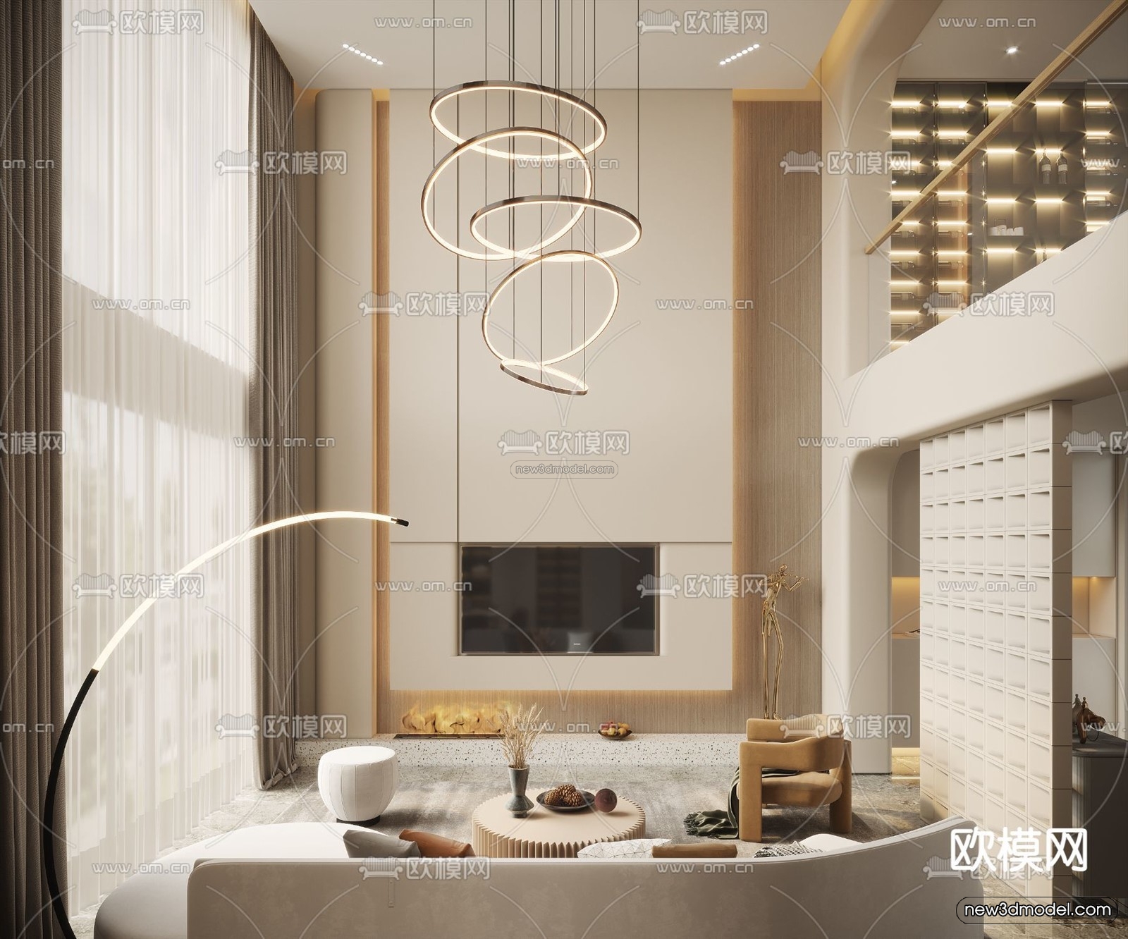 Cream Style Interior 3D Blocks – Living Room 3D Model – 050 – VRAY - thumbnail 3