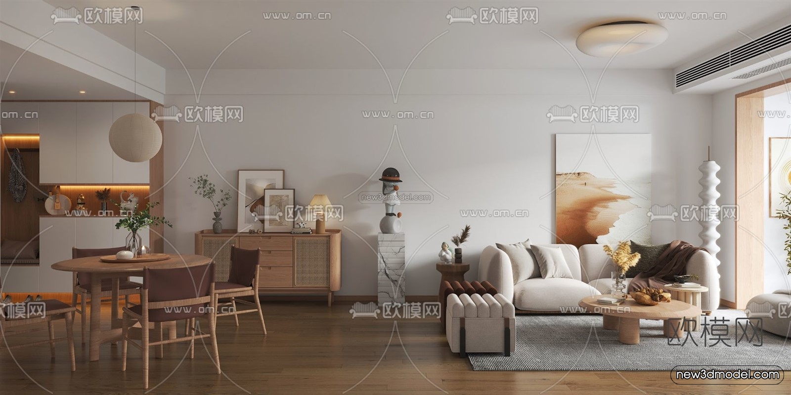 Nordic Style Interior 3D Blocks – Living Room 3D Model – 241 – VRAY - thumbnail 3