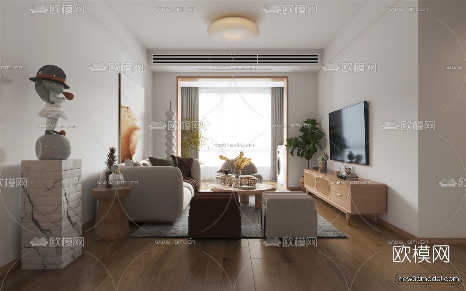 Nordic Style Interior 3D Blocks – Living Room 3D Model – 241 – VRAY - thumbnail 2