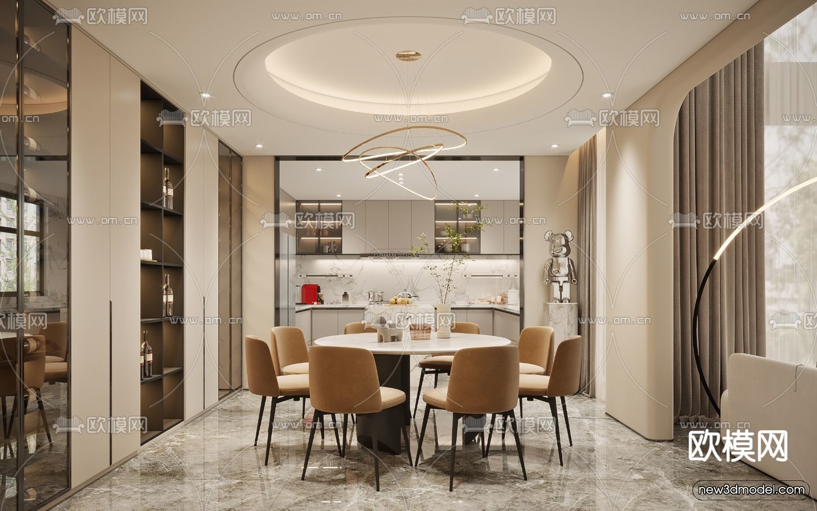 Cream Style Interior 3D Blocks – Living Room 3D Model – 050 – VRAY - thumbnail 2