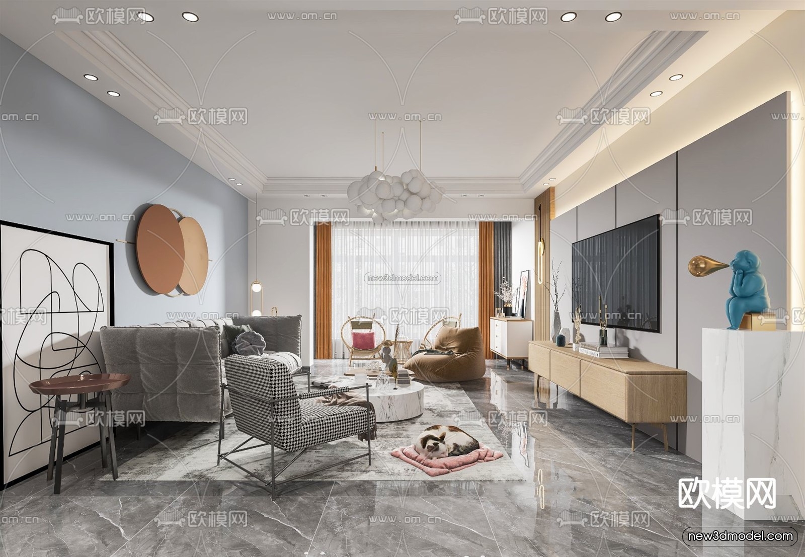 Nordic Style Interior 3D Blocks – Living Room 3D Model – 242 – VRAY - thumbnail 3